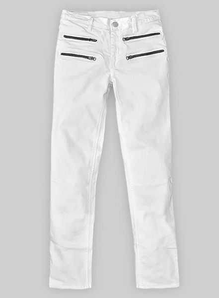 Twiggy Double Zipper White Stretch Jeans