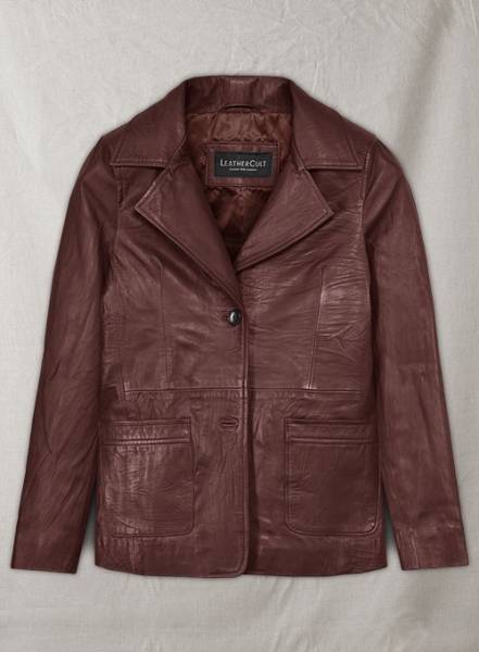 Soft Maroon Jennifer Aniston Friends Season 5 Leather Blazer