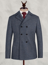 Runway Blue Flecks Donegal Tweed Pea Coat
