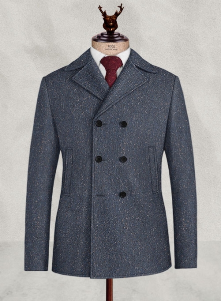 Runway Blue Flecks Donegal Tweed Pea Coat