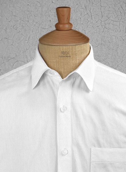 Italian Cotton Dobby Meica White Shirt - Half Sleeves