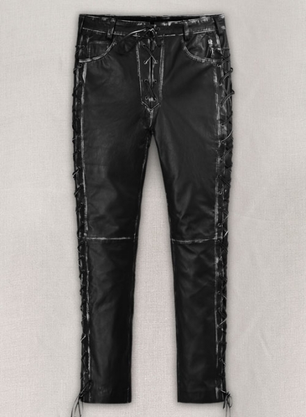 Rubbed Black Leather Pants # 515