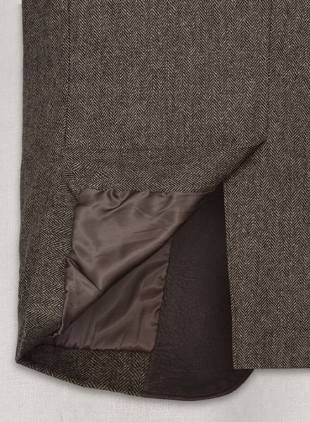 Vintage Dark Brown Herringbone Tweed Leather Combo Blazer # 652