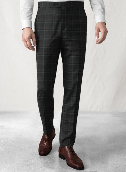 Reda Black Green Checks Wool Pants