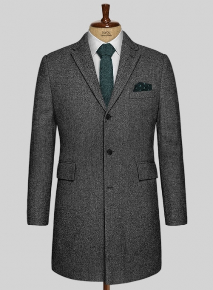 Vintage Dark Gray Weave Tweed Overcoat