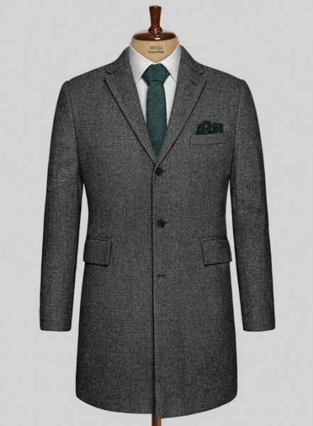 Vintage Dark Gray Weave Tweed Overcoat
