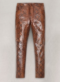 Bold Brown Python Leather Biker Jeans - Style #501