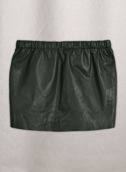 Soft Deep Olive Leather Skirt With Elastic Waist