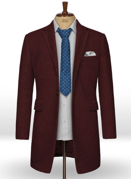 Wine Heavy Tweed Overcoat