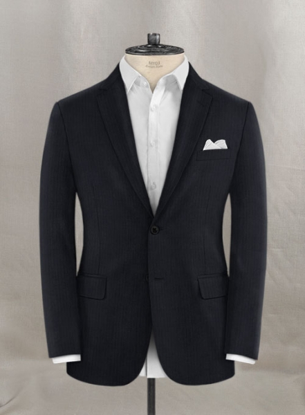 Napolean Dark Blue Herrringbone Wool Jacket