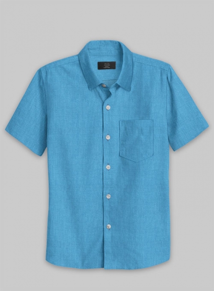 European Blue Linen Shirt - Half Sleeves
