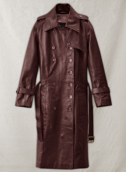 Soft Maroon Wax Halcon Leather Trench Coat
