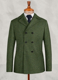 Basket Weave Green Tweed Pea Coat