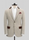 Vintage Herringbone Light Beige Tweed Suit - Leather Trims