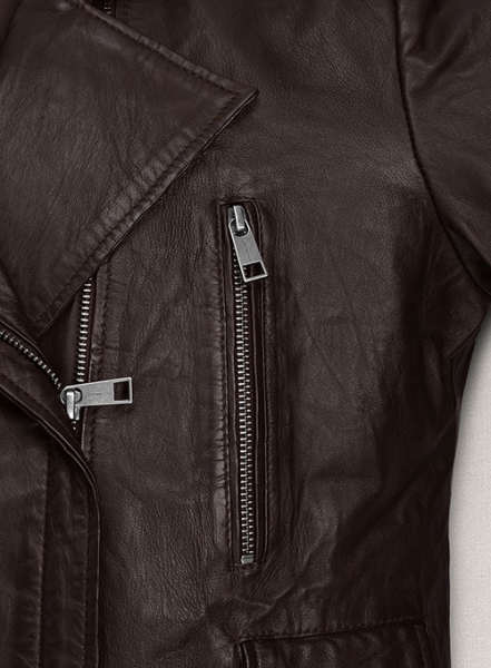 Soft Brown Washed & Wax Kendall Jenner Leather Jacket #3