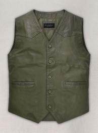 Basicallo Green Washed and Wax Leather Vest # 301 Basicallo Green Washed and Wax Leather Vest # 301