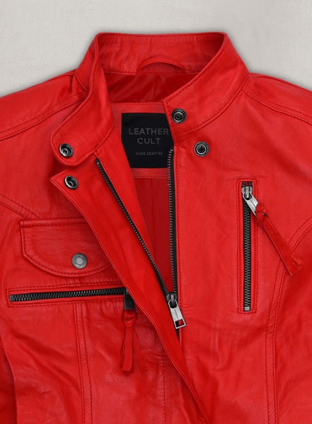 Soft Blood Red Washed and Wax Leather Jacket # 520
