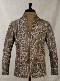 Dark Brown Python Zipper Leather Blazer #3
