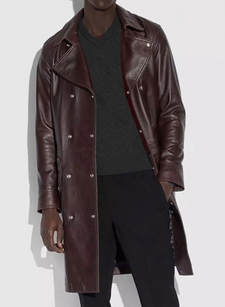Belted Leather Trench Coat
