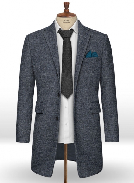 Indigo Blue Tweed Overcoat