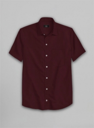 Burgundy Herringbone Cotton Shirt - Half Sleeves