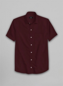 Burgundy Herringbone Cotton Shirt - Half Sleeves
