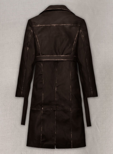 Rubbed Dark Brown Alpine Leather Long Coat