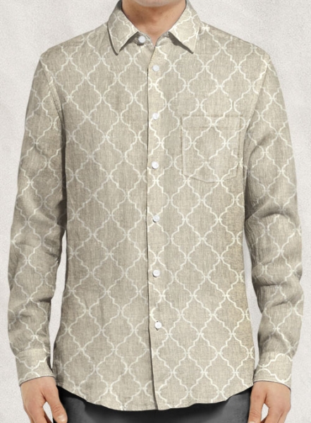 Lattice Beige Linen Shirt - Full Sleeves