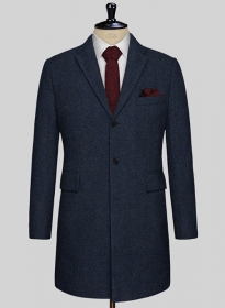 Showman Blue Herringbone Tweed Overcoat