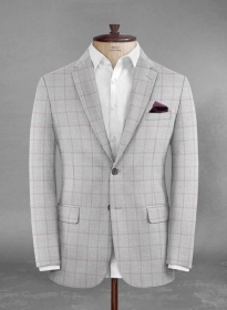 Stretch Windowpane Light Gray Wool Jacket
