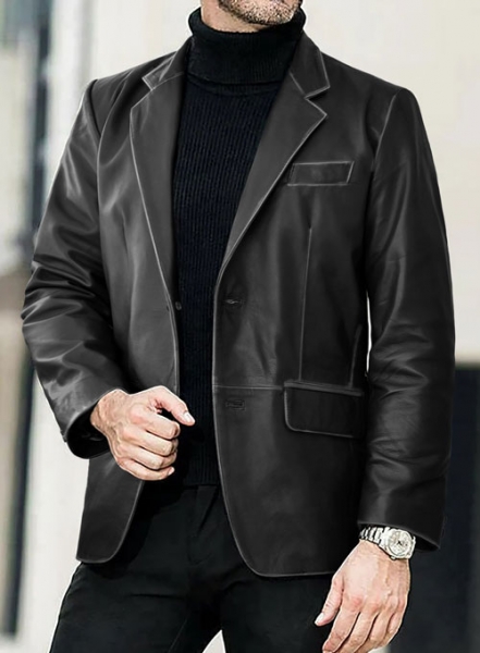 Rubbed Black Leather Blazer