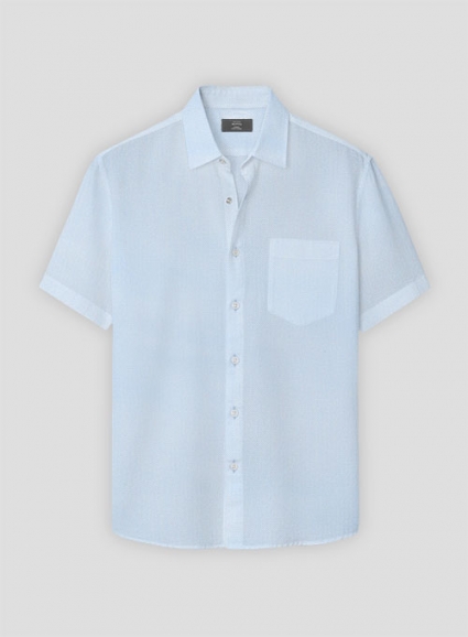 Sky Blue Herringbone Cotton Shirt - Half Sleeves