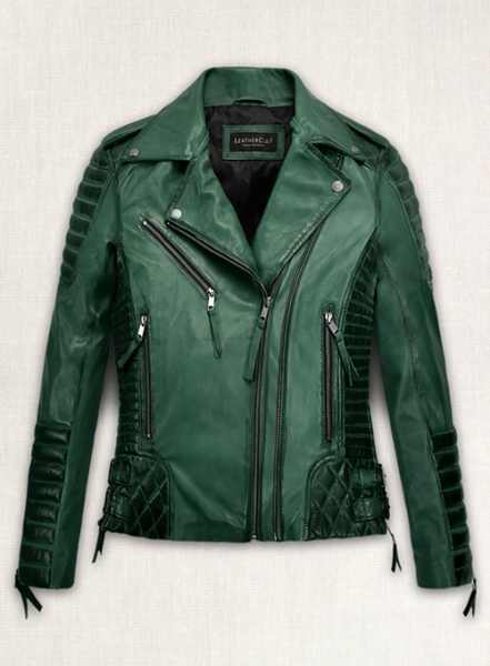 Charlotte Burnt Green Leather Jacket