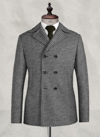 Harris Tweed Houndstooth Light Gray Pea Coat