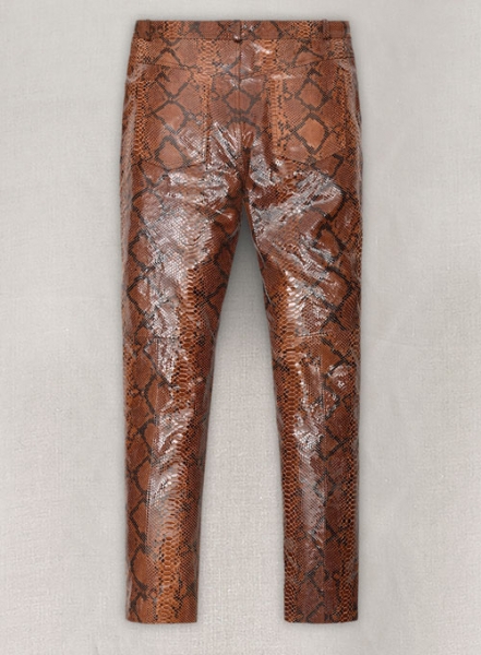 Bold Brown Python Leather Biker Jeans - Style #501