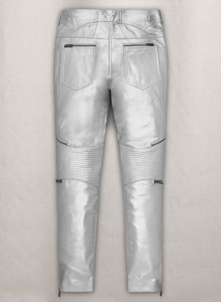 Silver Electric Zipper Mono Leather Pants