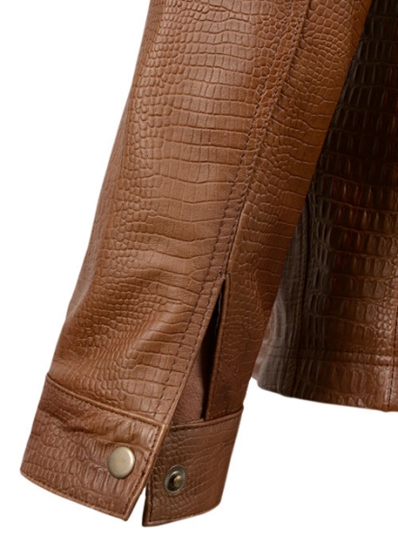 Crocodile Brown V Tab Leather Shirt Jacket