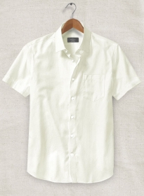 Ivory Herringbone Cotton Shirt - Half Sleeves