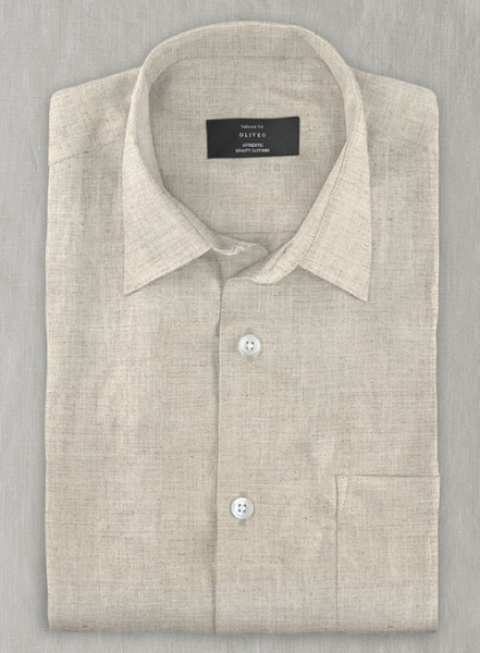 Oatmeal Beige Linen Shirt - Half Sleeves