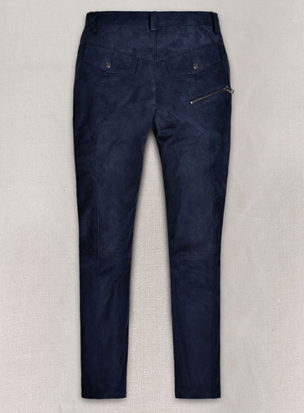 Dark Blue Suede Leather Cargo Jeans - Style 01-2