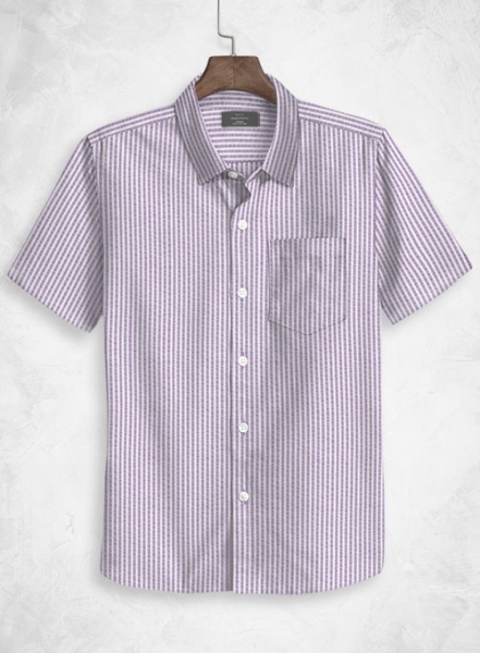 Italian Seersucker Lavender Shirt - Half Sleeves