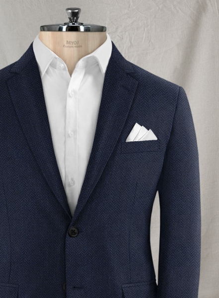 Reda Dark Blue Herringbone Tweed Jacket