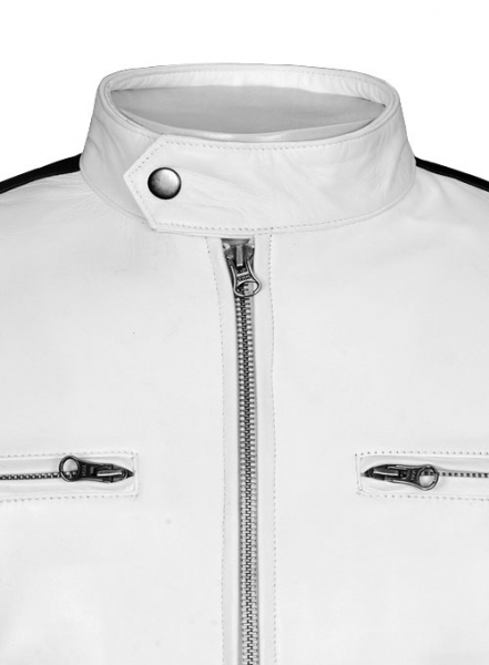 White Leather Jacket Sportsman Stripe