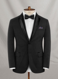 Napolean Black Herringbone Wool Tuxedo Jacket