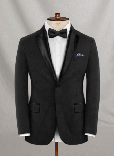 Napolean Black Herringbone Wool Tuxedo Jacket