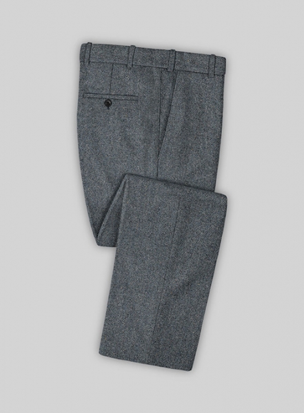 Mid Blue Herringbone Flecks Donegal Tweed Suit