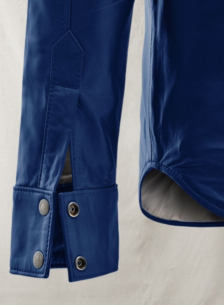 Rich Blue Leather Shirt Jacket - #1S