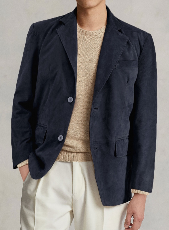 Dark Blue Suede Leather Blazer
