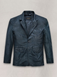 Soft Winsor Blue Washed and Wax Leather Blazer Soft Winsor Blue Washed and Wax Leather Blazer