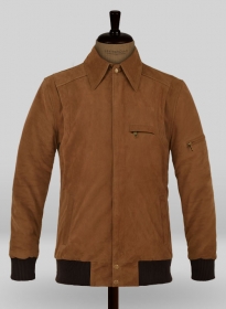 Soft Caramel Brown Suede Hunter Bomber Leather Jacket